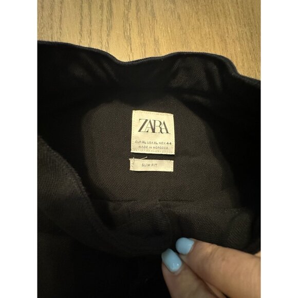 Zara Men Slim Fit XL Band Collar Long sleeve button Black Shirt Cotton Textured - Picture 7 of 9